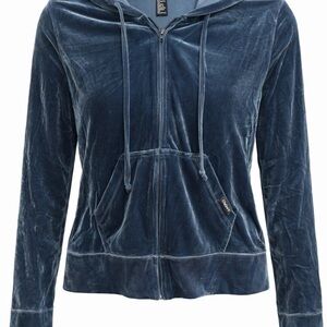 DKNY Navy Velvet Zip-Up Hoodie